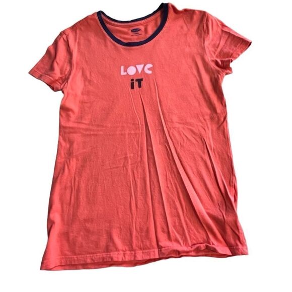 🌴 Old Navy LOVE IT Graphic T-shirt Size L (10-12) Orange - Picture 1 of 7